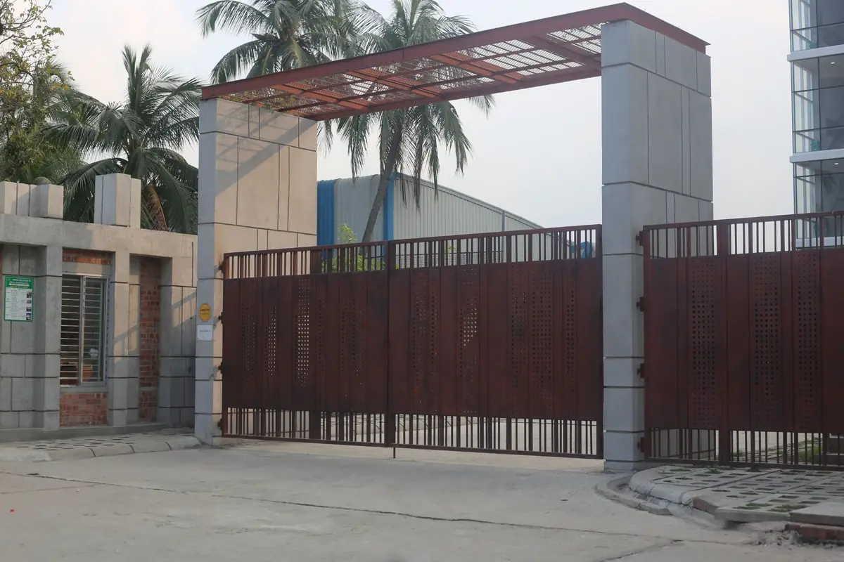 Controlled entrance to a Noble Farms central campus