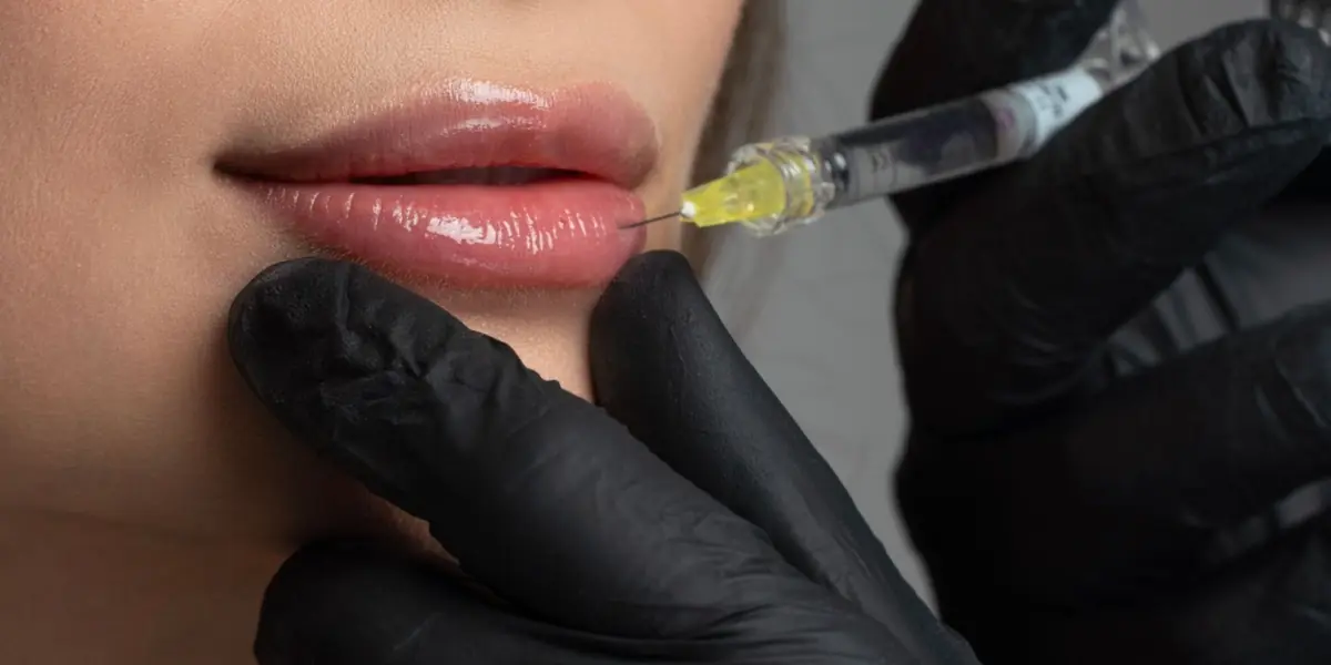Close view of a dermal filler procedure using adipose-derived material